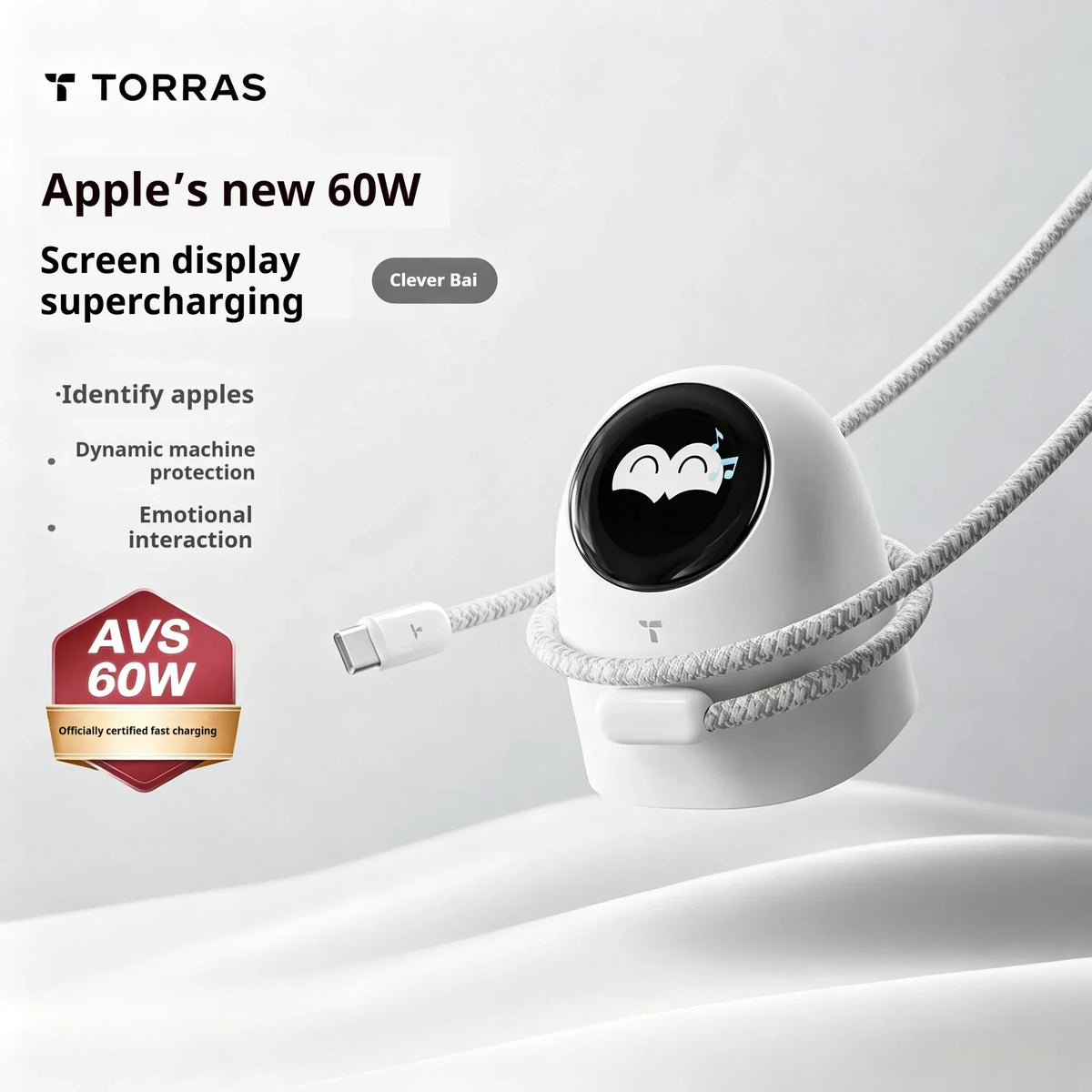 Nuevo cargador rápido Torras de 60W con cable USB-C, certificación AVS y pantalla digital, compatible con iPhone 18 Pro Max, iPhone 17, iPhone 16 y iPhone 15.