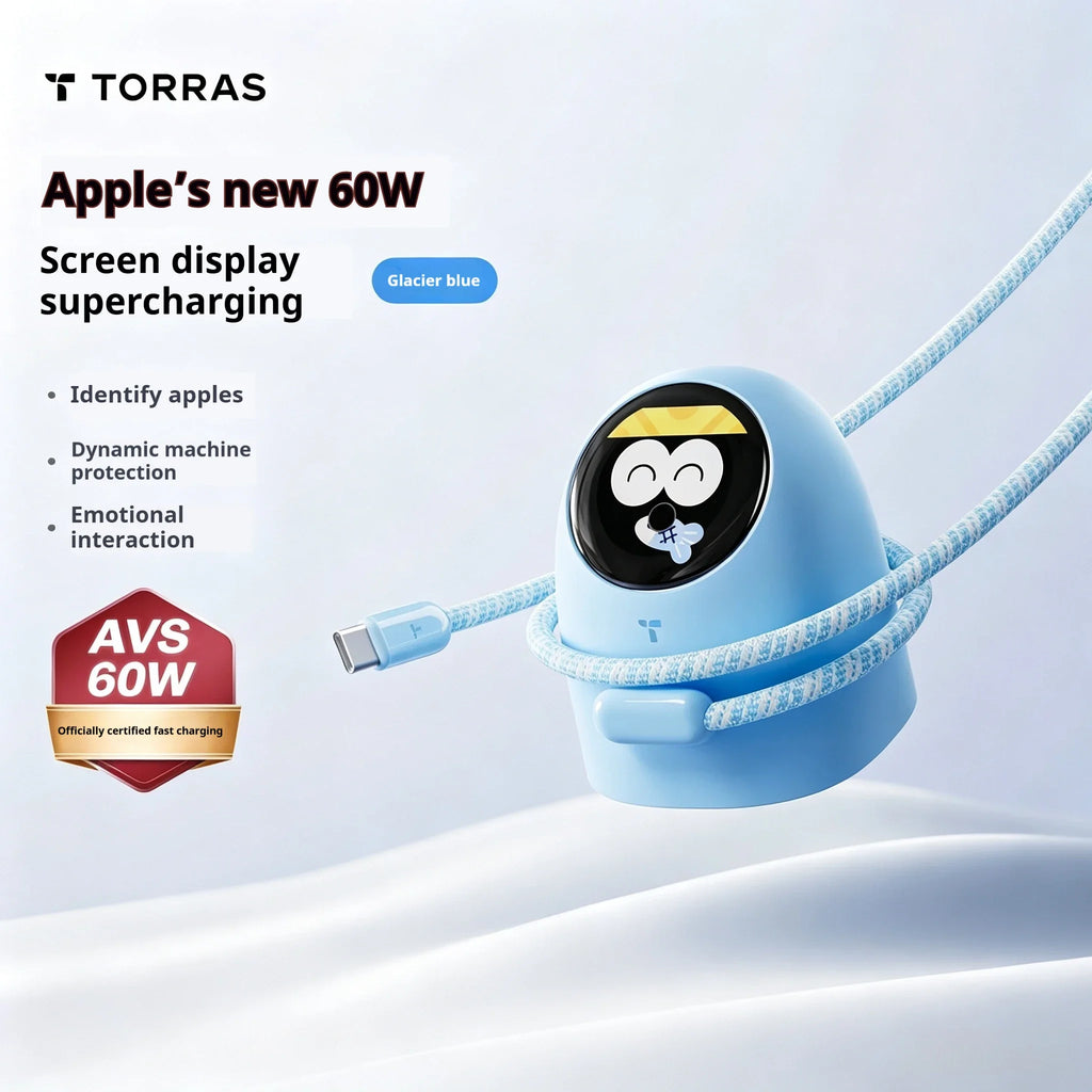 New Torras 60W Fast Charger with USB-C Cable, AVS Certification, and Digital Display, Compatible with iPhone 18 Pro Max, iPhone 17, iPhone 16, and iPhone 15.