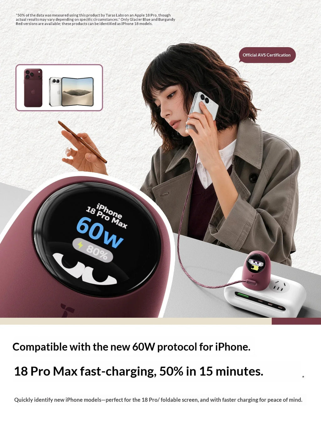 New Torras 60W Fast Charger with USB-C Cable, AVS Certification, and Digital Display, Compatible with iPhone 18 Pro Max, iPhone 17, iPhone 16, and iPhone 15.